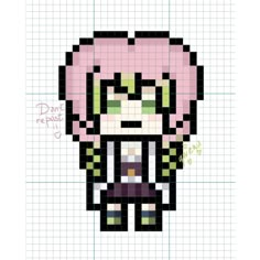 an image of a pixel art character with pink hair