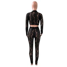 Sexy Lace Sports and Leisure Two-piece Suit Black Fitted Two-piece Set, Fitted Black Two-piece Set, Black Fitted Sports Sets, Fitted Black Sports Sets, Fitted Two-piece Club Set, Black Fitted Workout Sets, Tight Crop Top, Crop Top And Pants Set, Crop Top And Pants