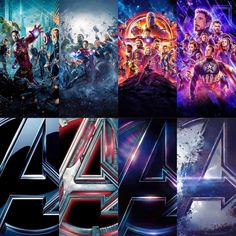 the avengers 4 logo is shown in four different pictures