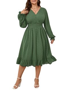 PRICES MAY VARY. Features: Women plus size dress, long sleeve dress plus size, fall dresses for women 2024, plus size wedding guest dress, plus size cocktail dresses, swiss dot, smocked dress women, v neck, puff cuff, solid color, elastic high waist, swing a line hem Material: Plus size dresses for curvy women is made of soft, skin friendly and lightweight fabric. Bring you more warmth and comfort in the cool autumn. Become your ideal dress for the transition season Plus Size Fall Dress: The uni Cheap Solid Color Midi Dress For Fall, Fall Dress For Mom, Cheap Solid Color Dresses For Fall, Cheap Midi Dress For Daywear In Fall, Plus Size Fall Dresses Date Night, Fall Dress With Tights Plus Size, Styling Dresses In Winter Midi, Plus Size Fall Dresses With Tights, Dresses With Booties Fall Midi