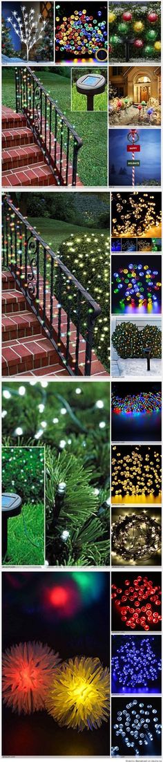 several different types of lights that are on the ground and in front of some stairs