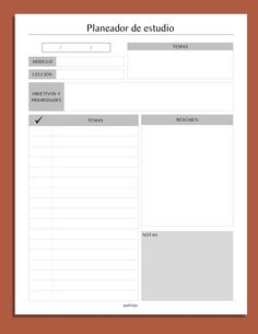 a printable planner with the words planador de estudio written in spanish