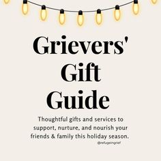 an advertisement for the grievers'gift guide, with lights strung over it