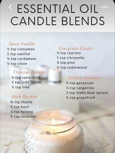 an info sheet describing essential oils for candles and how to use them in the bathroom