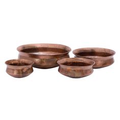 four brown bowls sitting on top of each other