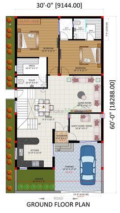 the floor plan for a house with three bedroom and two bathrooms, which are located on one