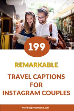 a man and woman standing next to each other with the words remarkable travel captions for ins