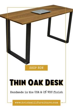 Thin Oak Desk, Live Edge, Reclaimed Wood Desk, Industrial Furniture Oak Office Desk, Standing Desk Ideas, Natural Desk, Minimalistic Desk, Desk And Hutch, Oak Office, Walnut Writing Desk, Dark Wood Desk