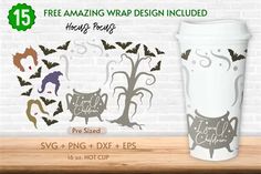 this is an image of a cup with bats on it and the words free amazing wrap design included