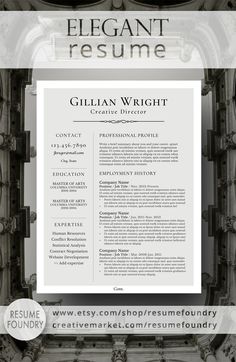 the elegant resume template is designed to be used for any job or other type of work