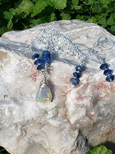 Opal jewelry set, Black opal necklace, opal necklace, kyanite earrings, Australian opal, October birthstone, gift for her, gifts for mom image 1 | australian black opal jewelry Opal Jewelry Set, Ethiopian Opal Jewelry, Kyanite Necklace, Kyanite Earrings, Necklace Opal