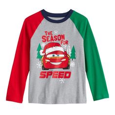 Give his wardrobe a festive refresh with this boys' Cars holiday raglan graphic tee. ©Disney/Pixar Click on this KIDS APPAREL & SHOES GUIDE to find the perfect fit and more! Give his wardrobe a festive refresh with this boys' Cars holiday raglan graphic tee. ©Disney/Pixar Click on this KIDS APPAREL & SHOES GUIDE to find the perfect fit and more! FEATURES Crewneck Long raglan sleeves Disney/Pixar's Cars graphic on chestFABRIC & CARE Cotton, polyester Machine wash Imported Size: 12. Color: Season For Speed. Gender: male. Age Group: infant. Shoes Guide, Cars Lightning Mcqueen, Long Sleeve Graphic Tee, Color Season, Disney Pixar Cars, Pixar Cars, Jumping Beans, Lightning Mcqueen, Boys Long Sleeve