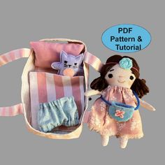 the doll is next to her bag with its contents in it