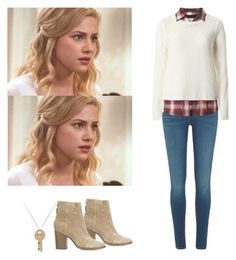 a white sweater, jeans and boots are featured in the tv show pretty little thing