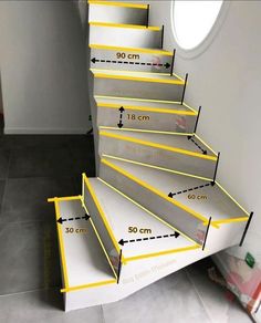 the stairs are labeled with measurements for each step in order to go up and down