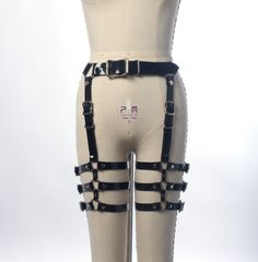 For many years I struggled to design a leg harness (a highly requested item) that I was happy with. It needed to be adjustable in all the right places for a detailed fit and range of motion, yet be structured enough so the straps wouldn't need constant adjustment or slide around while wearing it. Thanks to an inquiry from my friend DJ JQ, I got the push to really come up with something and this is the result. Designed to sit right at the natural waist, with four vertical buckled straps. Three ho