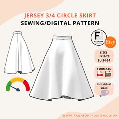 the sewing pattern for jersey 3 / 4 circle skirt