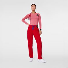 Official FIGS® Scrubs. Ridiculously Soft Scrubs Designed Just For You. Get Free Shipping On Orders $50+! | FIGS Womens Winning Red High Waisted Livingston - Tall Basic Scrub Pant™ Maroon Scrubs Outfit, Maroon Scrubs, Scrub Outfits, Black Figs, Scrubs Outfit, Scrubs Uniform, Figs Scrubs, Red High, Scrub Pants