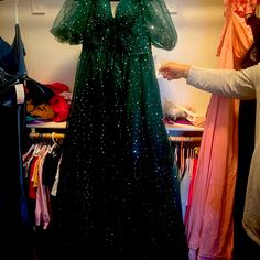 Formal Tulle Long Green Gown With Silver Stars Tulle Brand New Green Gown, Silver Stars, Size 16, Prom Dresses, Prom, Womens Dresses, Brand New, Stars, Green