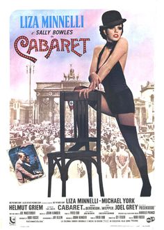 a movie poster for the film cabret with a woman sitting on a chair in front of a crowd