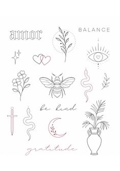 an image of tattoos with the words and symbols on them