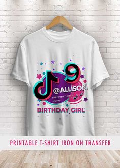 Fantastic TikTok Birthday Shirt Iron On Transfer personalized for your girl's party . Digital file. Tiktok Birthday Shirt, Tiktok Birthday Party Ideas, Tiktok Birthday Party, Tiktok Theme, Tik Tok Birthday, Tiktok Birthday, Tiktok Party, Party Tiktok, Birthday Flyer