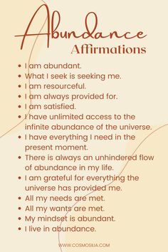 Abundance Affirmations Prosperity Affirmations, Healing Journaling, Healing Spirituality, Chakra Affirmations, Attraction Affirmations, Affirmations For Happiness, Abundance Affirmations, Wealth Affirmations