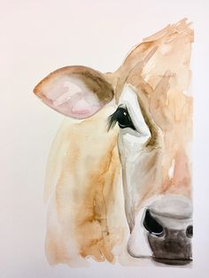 a painting of a cow's face on a white background