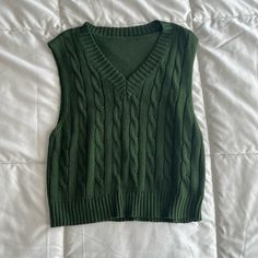 - Brand New, Never Worn, No Tags - Fits Like A Small/Medium Green Vest Outfit, Emerald Green Sweater, Green Sweaters, Sixth Form Outfits, Green Academia, Green Sweater Vest, Army Green Sweater, Clothing Closet, Dark Green Sweater