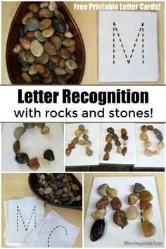 letter recognition with rocks and stones is an easy way to learn the letter m for kids