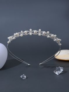 1pc Double Row Small Pearl Bridal Headband, Exquisite Wedding Dress Accessories Silver Elegant   Glass Geometric Headbands  All Wedding & Event, size features are:Bust: ,Length: ,Sleeve Length: Pearl Bridal Headband, Bridal Headwear, Embellished Headbands, Pearl Decor, Wedding Dress Accessories, Pearl Headband, Wedding Headband, Bridal Headband, Silver Accessories