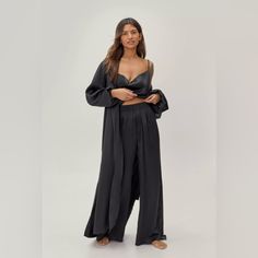 A Little Luxury. Feel Luxe In Our Pajama And Robe Set, Which Includes A Cowl Neck Top, Wide Leg Pants, And A Maxi Length Robe Made In High Quality Satin. Pairs Well With Your Fave Slippers For The Perfect Self Care Evening. Satin Long Pajama Set And Robe High Quality Satin Fabric Stellar Cowl Neck Pajama Top Flattering High Waist Pajama Pants Comfortable Wide Leg Fit Matching Maxi Length Robe Included 100% Polyester Self Care Evening, Sleepwear Women Pajamas, Sequin Outfit, Nightwear Women, Cowl Neck Top, Womens Pyjama Sets, Maxi Gowns, Dressing Gown, Pajama Set Women