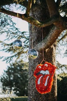 the rolling stones hanging from a tree