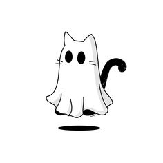 a black and white drawing of a ghost cat