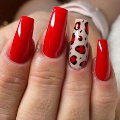 Country Barbie, Cheetah Print Nails, Red Gel Nails, Hard Gel Nails, Ferrari Red, Sassy Nails, Red Acrylic Nails, Punk Nails