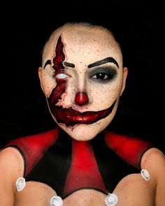 ig: @annajusuarez Scary Clown Makeup Ideas, Horror Smink, Scary Clown Makeup Creepy, Horror Clown Makeup, Scary Beauty, Haunted House Makeup, Halloween Glam, Scary Clown