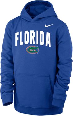 Details Long sleeve, hooded sweatshirt Front kangaroo pocket Brushed fleece is soft and cozy Standard fit Style and Team Spirit Screen-printed team graphic at center chest Swoosh™ design trademark screen-printed at left chest Additional Details Fits youth sizes: 8 – 20 Machine washable Officially licensed collegiate product Florida Gators Hoodie, Sport Sweater, Florida Gators, Fit Style, Team Spirit, Kangaroo Pocket, Hooded Sweatshirt, Kangaroo, Fun Sports