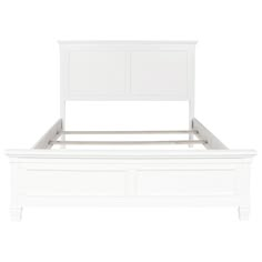 a white bed frame with two drawers on each side and no headboard or foot board