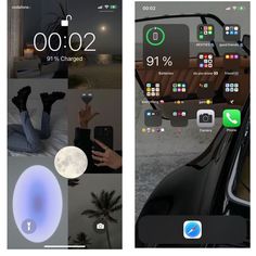 two screens showing the same time and location as well as an image of someone's phone