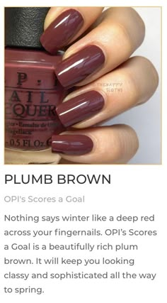 Brown Sns Nail Colors, Reddish Brown Nail Polish, Brown Gel Nails Ideas, Long Nails Brown, Brown Nails For Fall, Nails For The Fall, Fall Nail Colors Opi, Fall Toe Nails, Winter Nail Colors