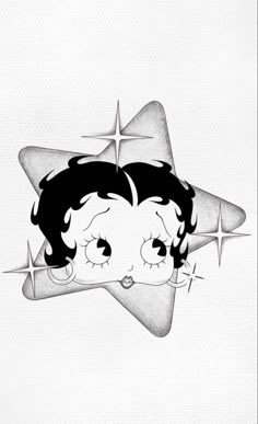 a black and white drawing of a girl with stars on her head, in the shape of a star