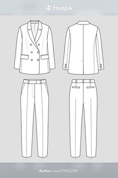 Flat Technical Drawing, Suits For Women Drawing, Suit Technical Drawing, Suit Flat Sketch, Clothes Outline, Suit Sketch, Suit Illustration, Oversized Suit, Vector Clothes