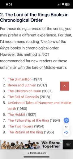 the lord of the rings book is shown on an iphone screen, with text below it