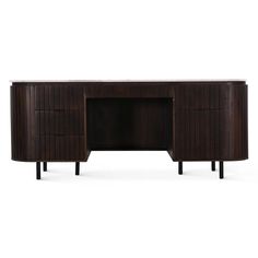 the sideboard is made out of wood and has two drawers on each side, with one door open