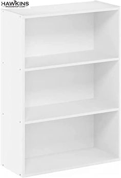 a white bookcase with three shelves