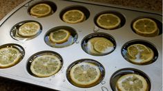 the muffin tins are filled with lemon slices