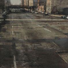 an empty city street is shown in this artistic photo, with no people or vehicles on it