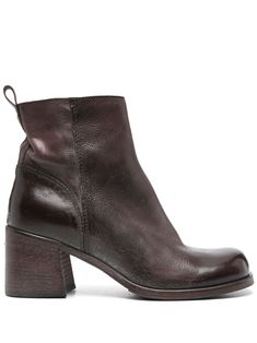 cedar brown calf leather crinkled finish distressed effect side zip fastening mid stacked heel pull-tab at the heel square toe branded insole leather lining Leather Boots Brown, Chanel 2, Iconic Bags, Boots Brown, Brown Leather Boots, Flat Boots, Exclusive Fashion, Ballet Flat Shoes, Pump Sandals