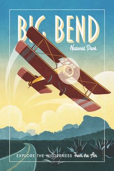 an advertisement for the national park featuring a biplane