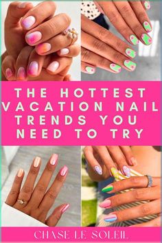 Nails For A Tropical Vacation, Cozumel Nails, Hot Holiday Nails, Vibrant Nail Ideas, Bora Bora Nails, Nail Vacation Ideas, Short Beach Nails Vacation, Nails For Caribbean Vacation, Hot Vacation Nails